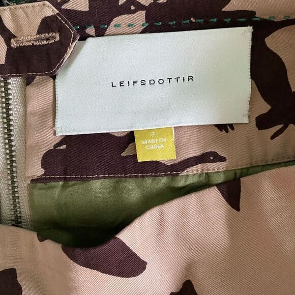 Leifsdottir for Anthropologie Bird Print Pencil Skirt Tan & Teal Lace Size 2 - Picture 5 of 5